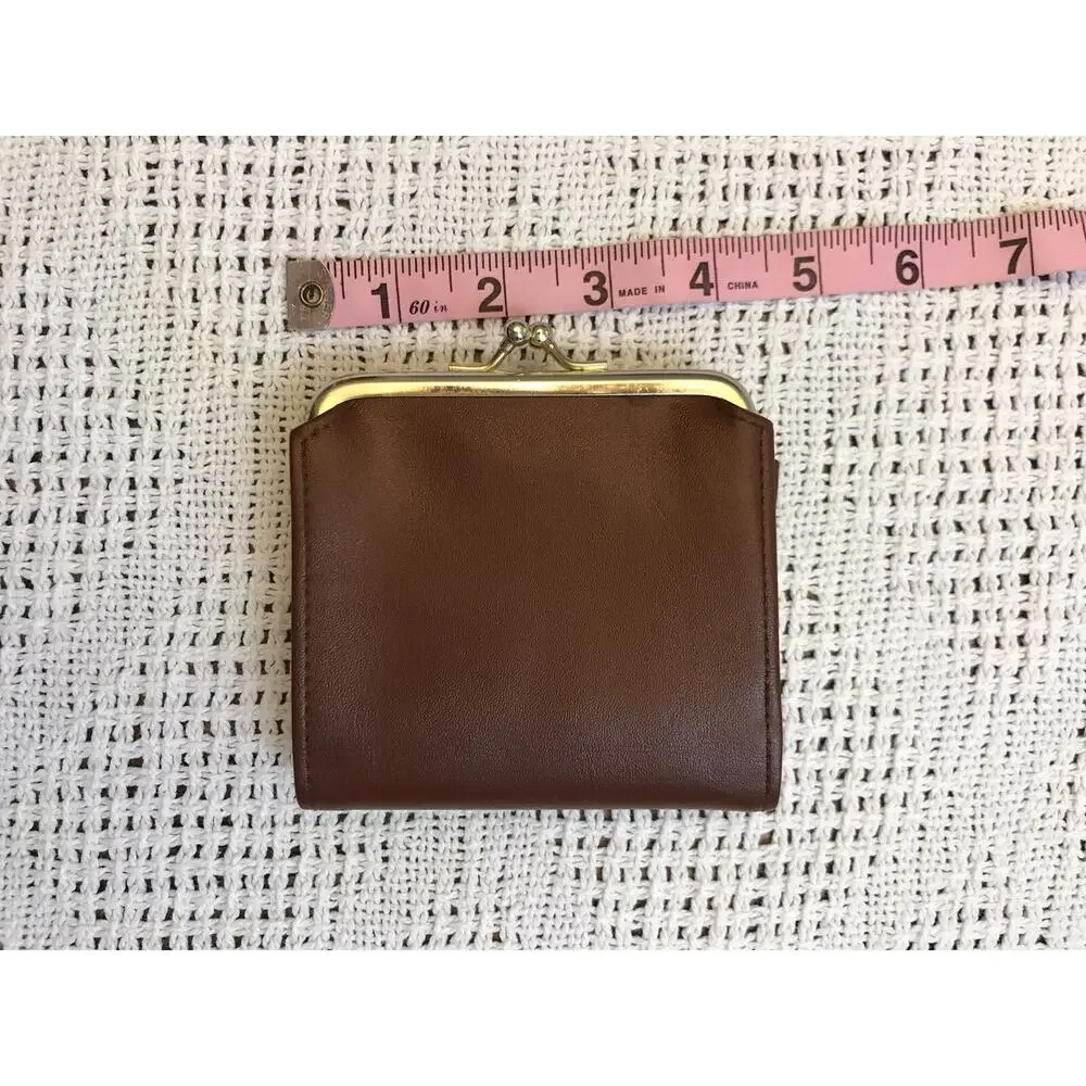 Vintage Avon Star Brand Clamshell Fold Out Dark Brown Cognac Coin Wallet